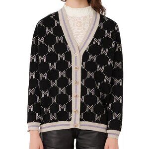 MAJE Martch Monogrammed Metallic Jacquard Cardigan